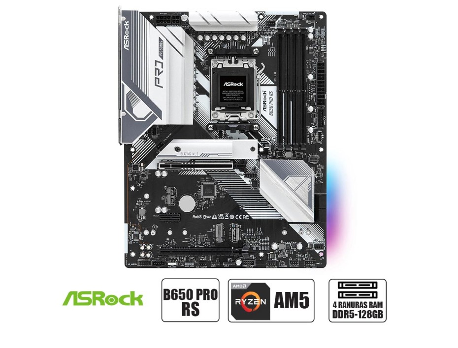 PLACA MADRE ASROCK B650 PRO RS, PARA PROCESADORES AMD RYZEN AM5, 4 RANURAS DE MEMORIA DDR5  HASTA 128GB BUSS 6400+ (OC),SERIE 7000(90-MXBL10-A0UAYZ)