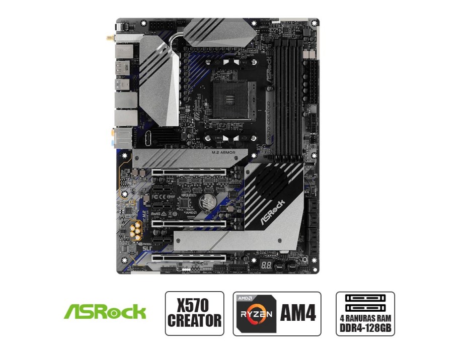 Placa Madre Asrock X570 Creator (90-mxbaw0-a0uayz) Socket Am4, Ram Ddr4 Buss 4666oc Mhz, Wifi 6