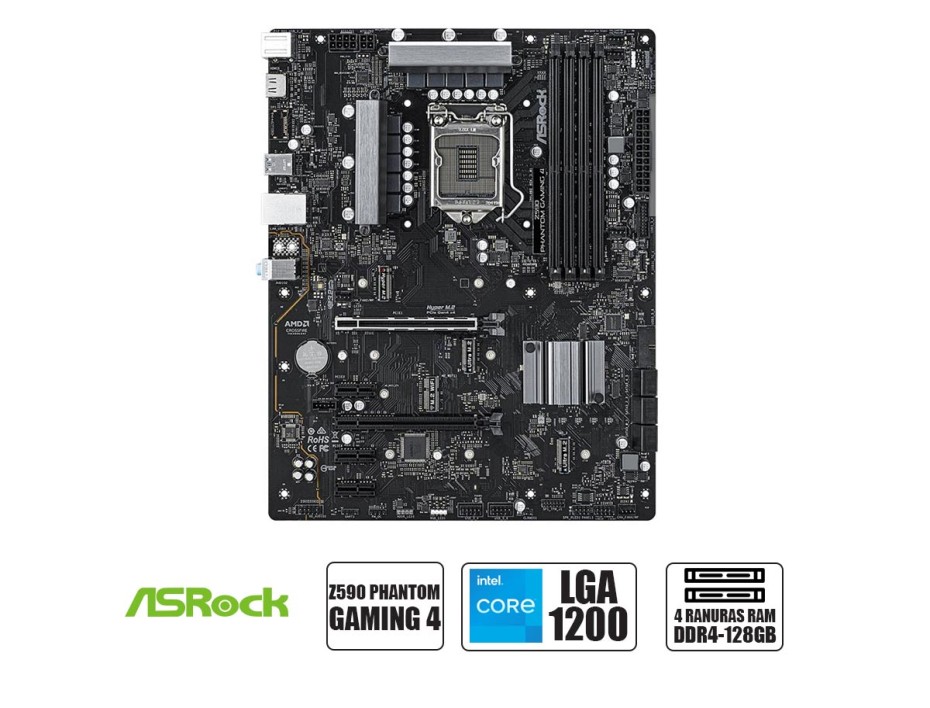 PLACA MADRE ASROCK Z590 PHANTOM GAMING 4, PARA PROCESADORES INTEL LGA 1200, 4 RANURAS DE MEMORIA DDR4 HASTA 128GB BUSS 3200 MHZ (90-MXBF00-A0UAYZ)