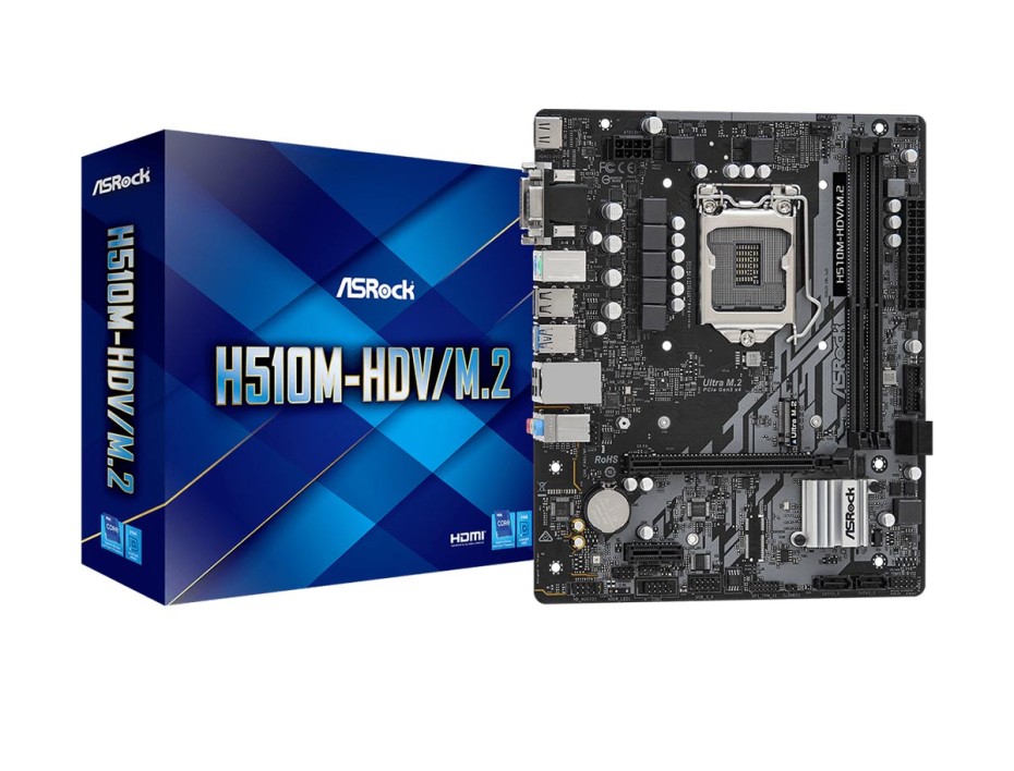 PLACA MADRE ASROCK H510M-HDV/M.2, PARA PROCESADORES INTEL LGA 1200, 2 RANURAS DE MEMORIA DDR4 HASTA 64GB BUSS 3200 MHZ, 10MA 11VA GE(90-MXBFT0-A0UAYZ)