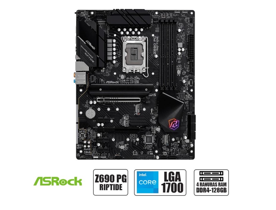 PLACA MADRE ASROCK Z690 PG RIPTIDE, PARA PROCESADORES INTEL LGA 1700, 4 RANURAS DE MEMORIA DDR4 HASTA 128GB BUSS 3200 MHZ, 13VA GEN(90-MXBHQ0-A0UAYZ)