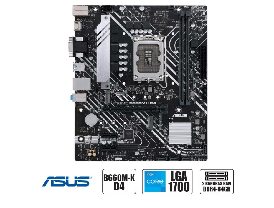 PLACA MADRE ASUS PRIME B660M-K D4  | MAX 64GB RAM | SUPPORT WIN10 / WIN11 | LGA 1700 | LED-RGB (90MB1950-M0EAY0)
