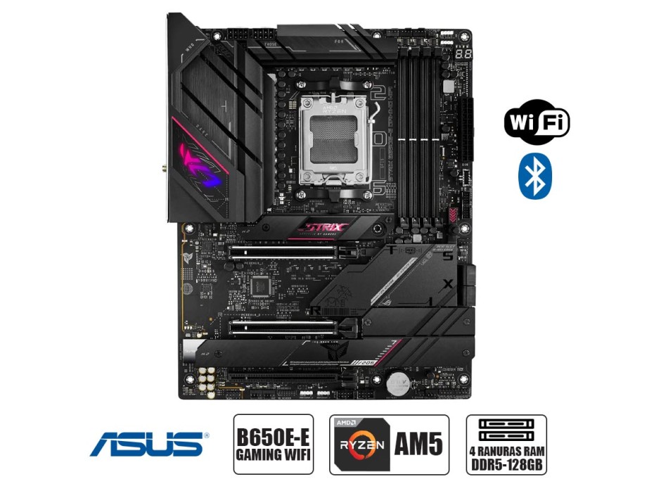 PLACA MADRE ASUS ROG STRIX B650E-E GAMING WIFI, PARA PROCESADORES AMD RYZEN AM5, 4 RANURAS DDR5 HASTA 128GB BUSS 4800 MHZ, SERIE 7000 (90MB1BQ0-M)