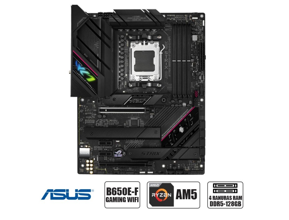 PLACA MADRE ASUS ROG STRIX B650E-F GAMING WIFI, PARA PROCESADORES AMD RYZEN AM5, 4 RANURAS DDR5 -128GB BUSS 4800 MHZ,SERIE 7000 (90M1BQ0-M0AAY0)
