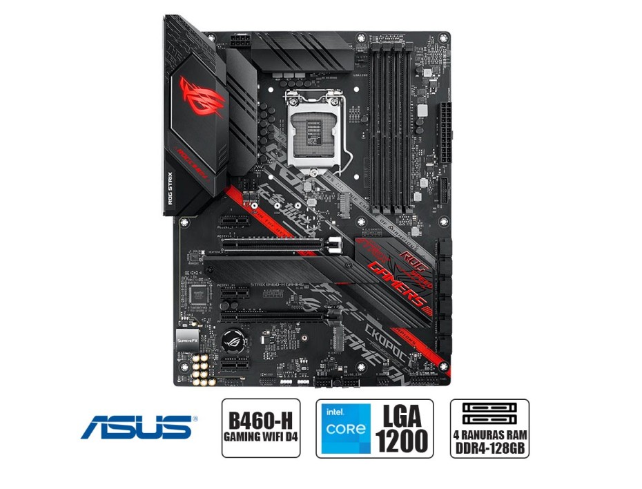 PLACA MADRE ASUS ROG STRIX B460-H GAMING, PARA PROCESADORES INTEL LGA 1200, 4 RANURAS DE MEMORIA DDR4 HASTA 128GB BUSS 2933, 10A GEN (90MB13Q0-M0EAY0)