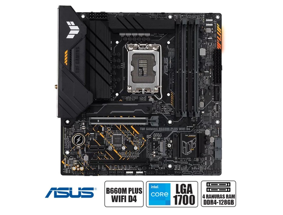 PLACA MADRE ASUS B660M TUF GAMING PLUS WIFI D4 (90MB1930-M0EAY0) SOCKET LGA 1700 | RAM DDR4 BUSS 5333OC MHZ | 13VA, 12VA GEN