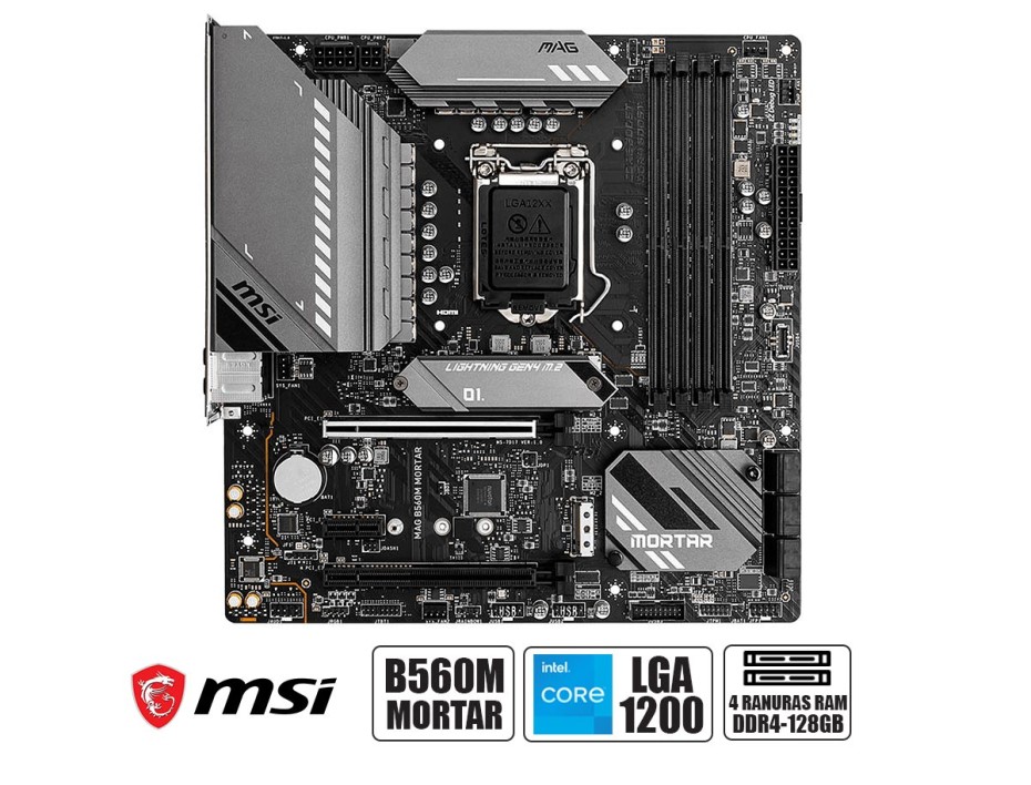 PLACA MADRE MSI MAG B560M MORTAR, PARA PROCESADORES INTEL LGA 1200, 4 RANURAS DE MEMORIA DDR4 HASTA 128GB BUSS  2133 MHZ, 10MA 11VA GEN.(911-7D17-034)