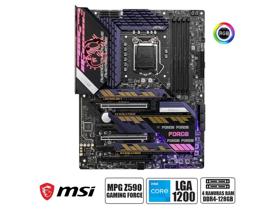 Placa Madre Msi Z590 Mpg Gaming Force (911-7d06-023) Socket Lga 1200, Ram Ddr4 Buss 5333oc Mhz, 11va, 10ma Gen, Rgb