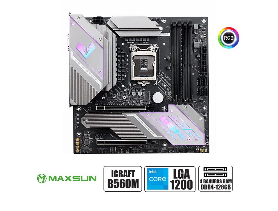 PLACA MADRE MAXSUN ICRAFT B560M, PARA PROCESADORES INTEL LGA 1200, 4 RANURAS DDR4 HASTA 128GB BUSS 2133 MHZ, 10MA Y 11VA GEN. (MS-ICRAFT B560M)