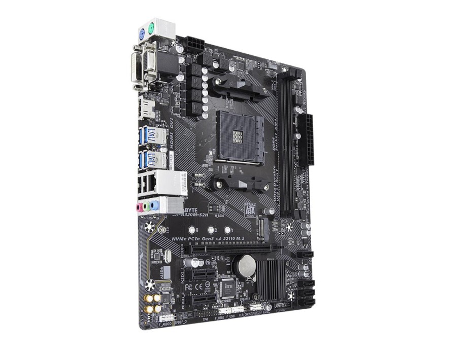 PLACA MADRE GIGABYTE A320M-S2H, PARA PROCESADORES AMD RYZEN AM4, 2 RANURAS DE MEMORIA DDR4 HASTA 64BITS BUSS 2133 MHZ, G-3000 G-5000 (GA-A320M-S2H)
