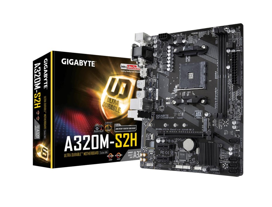 PLACA MADRE GIGABYTE A320M-S2H, PARA PROCESADORES AMD RYZEN AM4, 2 RANURAS DE MEMORIA DDR4 HASTA 64BITS BUSS 2133 MHZ, G-3000 G-5000 (GA-A320M-S2H)