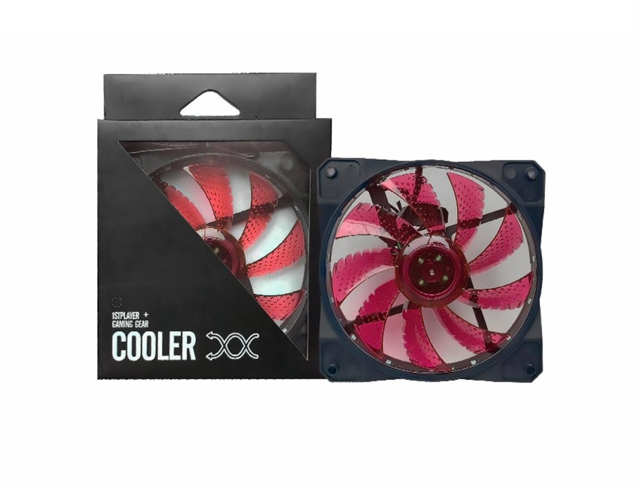 COOLER PARA CASE 1STPLAYER COOLING FAN, 120X120X25M, CON ILUMINACION LED ROJO, 3 - 4 PINES PERIFERICOS (A1)