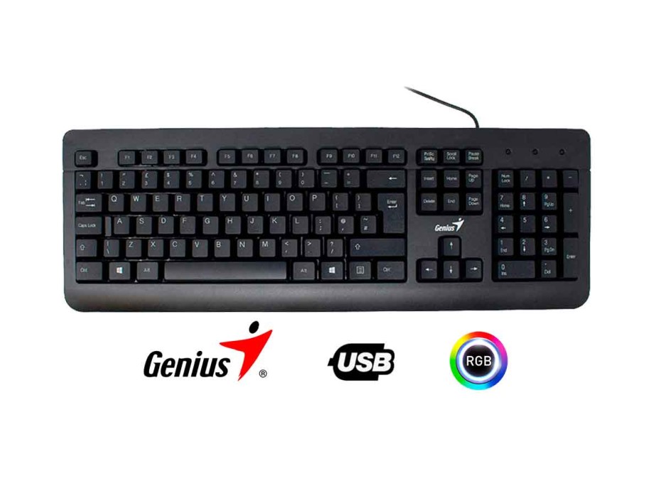 COMBO 2 EN UNO GENIUS KM-160, TECLADO EN FORMA CONCAVAS, MOUSE 3 BOTONES SENSOR 1000 DPI, INTERFAZ USB, COLOR NEGRO (31330001414)