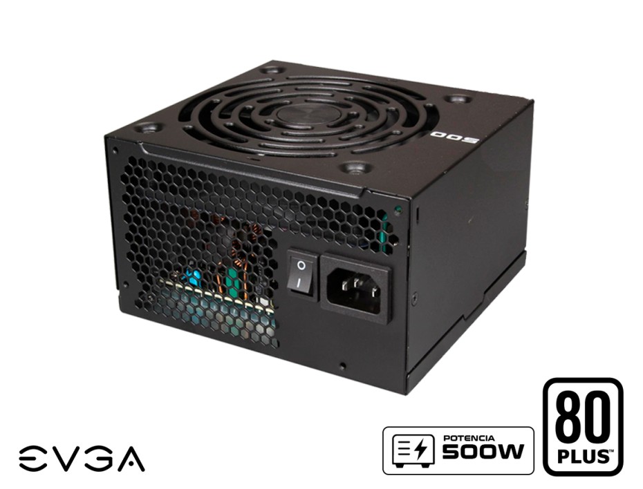 FUENTE DE PODER EVGA 500W ATX, 80 PLUS, WHITE, NO MODULAR, COLOR NEGRO (100-W1-0500-KR)