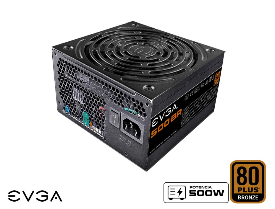 FUENTE DE PODER EVGA 500W ATX, BRONZE 80 PLUS BR, NO MODULAR, COLOR NEGRO (100-BR-0500-K1)