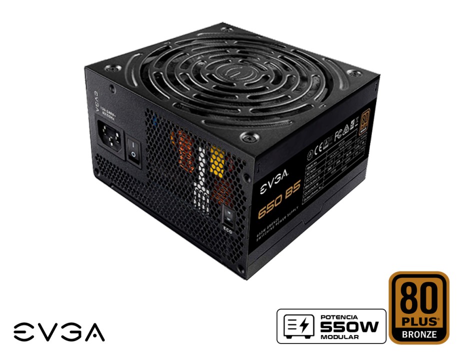FUENTE DE PODER EVGA 650W ATX, BRONZE 80 PLUS, MODULAR, COLOR NEGRO (220-B5-0650-V1)