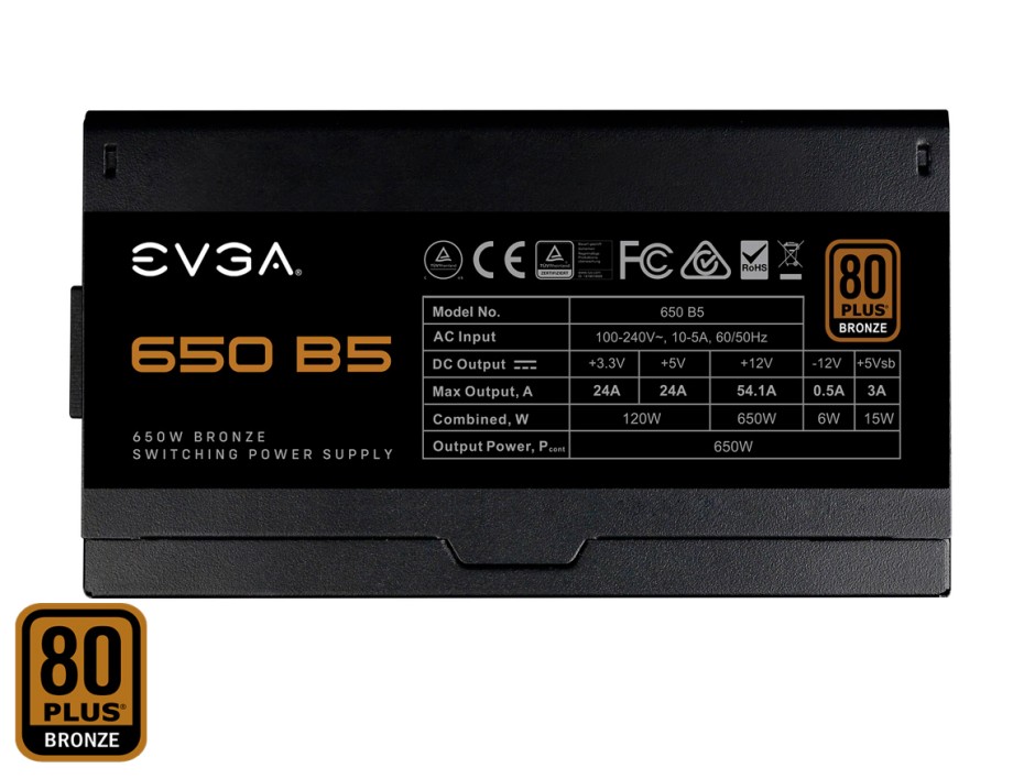 FUENTE DE PODER EVGA 650W ATX, BRONZE 80 PLUS, MODULAR, COLOR NEGRO (220-B5-0650-V1)