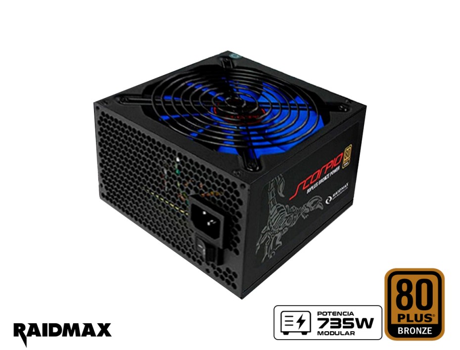 FUENTE DE PODER RAIDMAX 735W ATX, BRONZE 80 PLUS, SCORPIO SEMI - MODULAR, COLOR NEGRO (RX-735AP-S)