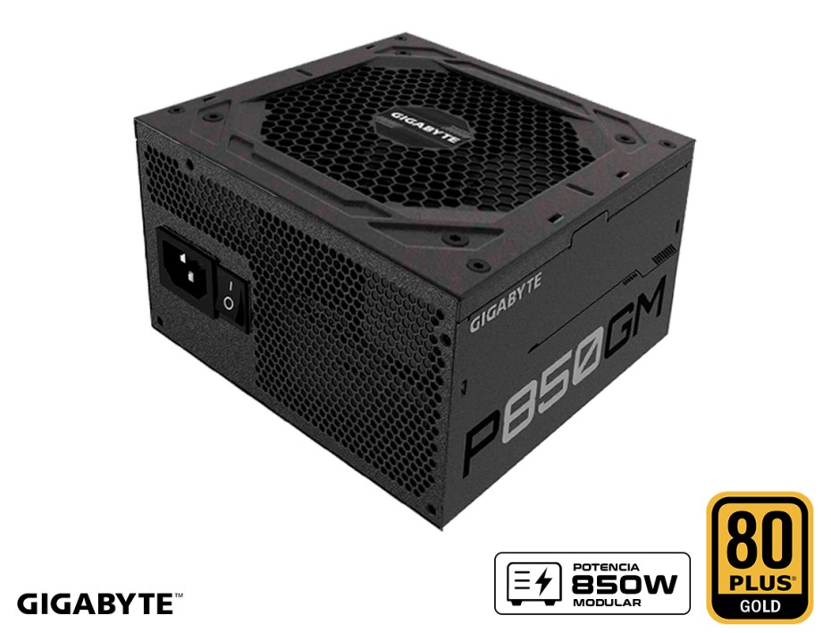 FUENTE DE PODER GIGABYTE 850W ATX, GOLD 80 PLUS, MODULAR, COLOR NEGRO (GP-P850GM)