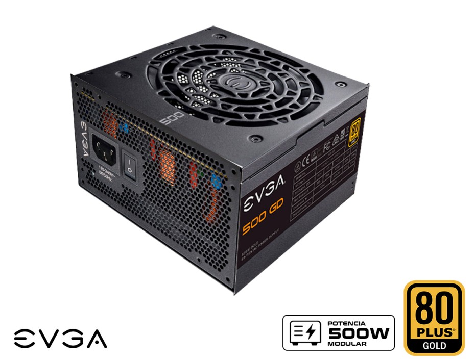 FUENTE DE PODER EVGA 500W ATX, GOLD 80 PLUS, NO MODULAR, COLOR NEGRO (100-GD-0500-V1)