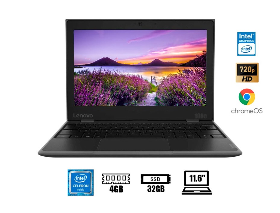 LAPTOP  LENOVO CELERON N4020 100E, PANTALLA 11.6 PULGADAS HD TN, RAM 4GB, EMMC 32GB, CHROME OS (81MA002NPD)