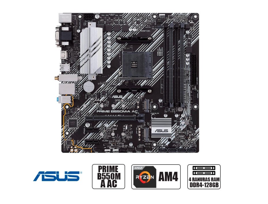 PLACA ASUS PRIME B550M-A AC (WI-FI), PARA PROCESADORES AMD RYZEN AM4, 4 RANURAS DE MEMORIA DDR4 HASTA 128GB BUSS 2133 MHZ (PRIME B550M-A AC WIFI)