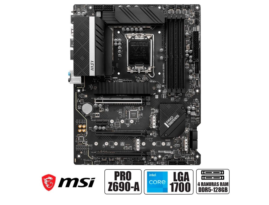 PLACA MADRE MSI PRO Z690-A, PARA PROCESADORES INTEL LGA 1700, 4 RANURAS DE MEMORIA DDR4 HASTA 128GB BUSS, 12VA 13VA GENER. (911-7D25-004 )