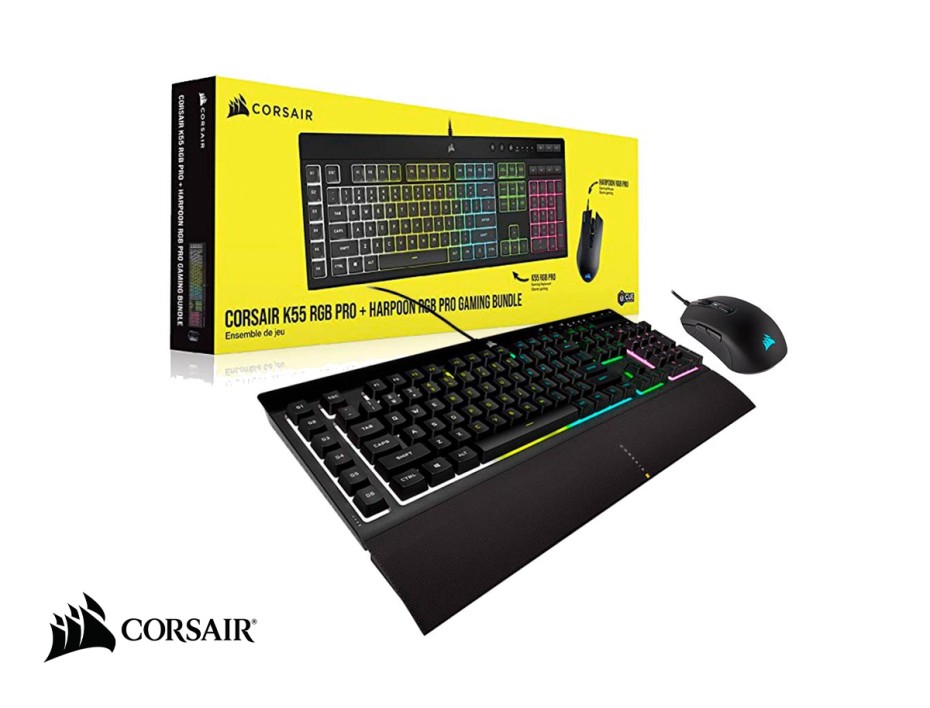 COMBO 2 EN UNO CORSAIR K55 PRO & HARPOON PRO, TECLADO CON RETROILUMINACION RGB, MOUSE 6 BOTONES SENSOR HASTA 12,400 DPI, INTERFAZ USB  (CH-9226865-SP)