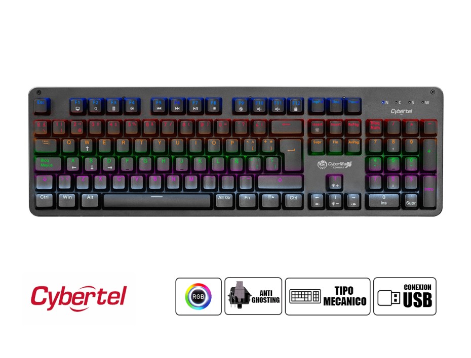 TECLADO CYBERTEL MECANICO, GAMER COMBAT KGX1000, TECLAS ANTI-GHOSTING, CON EFECTOILUMINACION LED RGB, CONEXION USB (CBX-KGX1000)