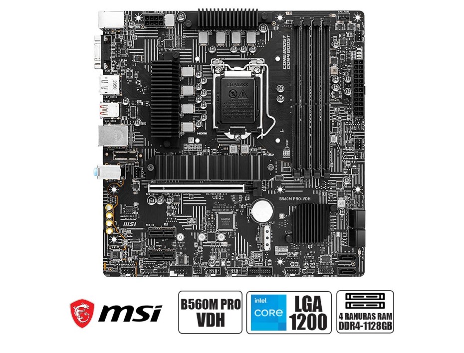 PLACA MADRE MSI B560M PRO-VDH, PARA PROCESADORES INTEL LGA 1200, 4 RANURAS DE MEMORIA DDR4 HASTA 128GB BUSS  2133 MHZ, 10MA Y 11VA GEN.(B560M PRO-VDH)