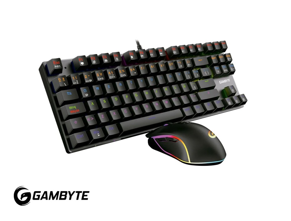 Combo 2 En Uno Gambyte Gi-bragi-h ,teclado Mecanico Switch Red Con Retroiluminacion Rgb, Mouse 7 Botones Sensor Hasta 4800 Dpi, Black (gi-bragi-h)