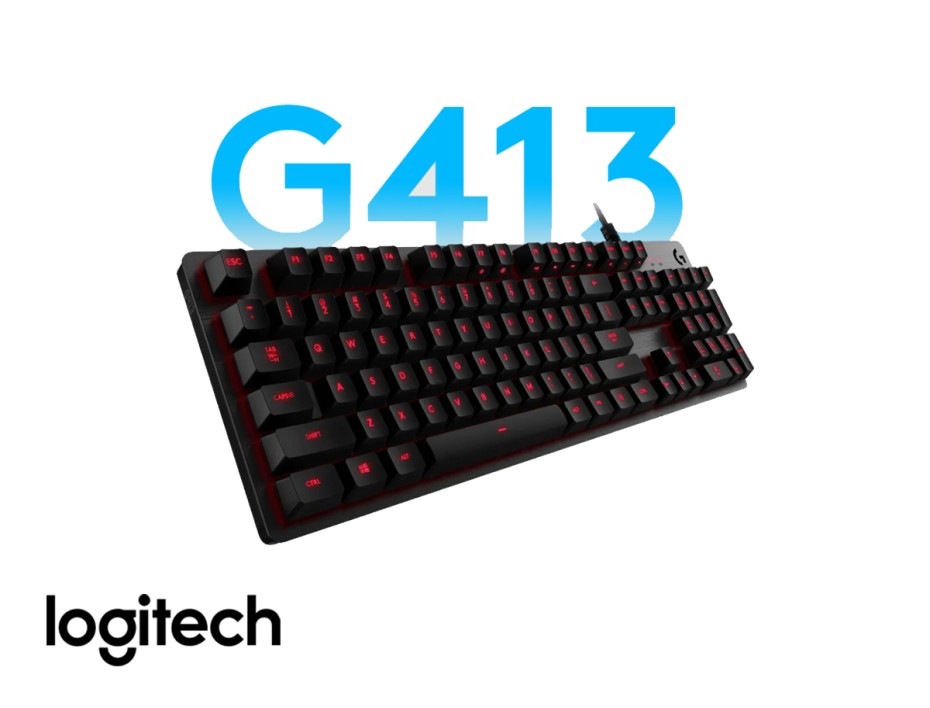 TECLADO LOGITECH GAMER MECANICO G413, RETROILUMINACIÓN CARBON LED - ROJO, 5 NIVELES DE INTENSIDAD PREDEFINIDOS (920-008300)
