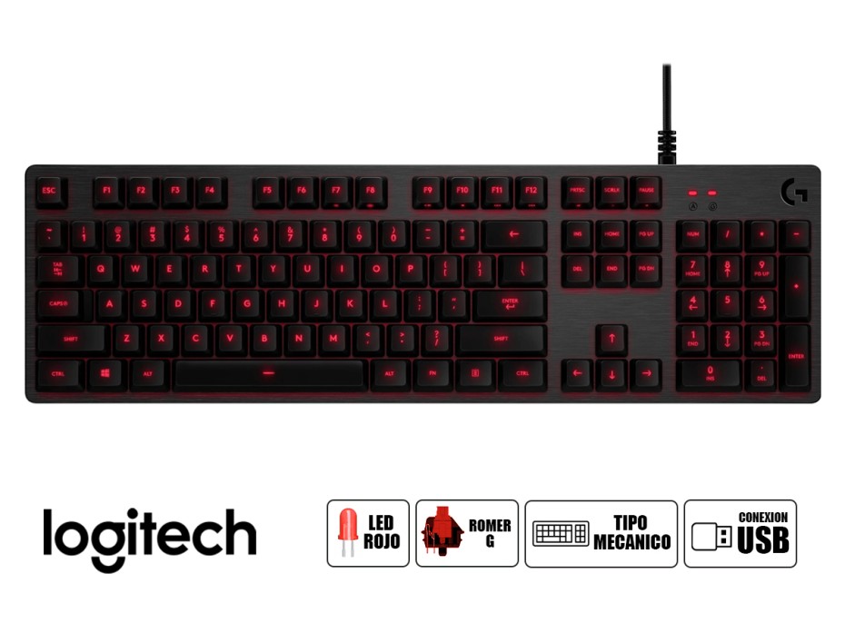 TECLADO LOGITECH GAMER MECANICO G413, RETROILUMINACIÓN CARBON LED - ROJO, 5 NIVELES DE INTENSIDAD PREDEFINIDOS (920-008300)