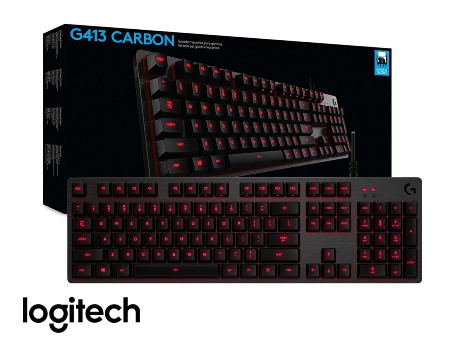 TECLADO LOGITECH GAMER MECANICO G413, RETROILUMINACIÓN CARBON LED - ROJO, 5 NIVELES DE INTENSIDAD PREDEFINIDOS (920-008300)