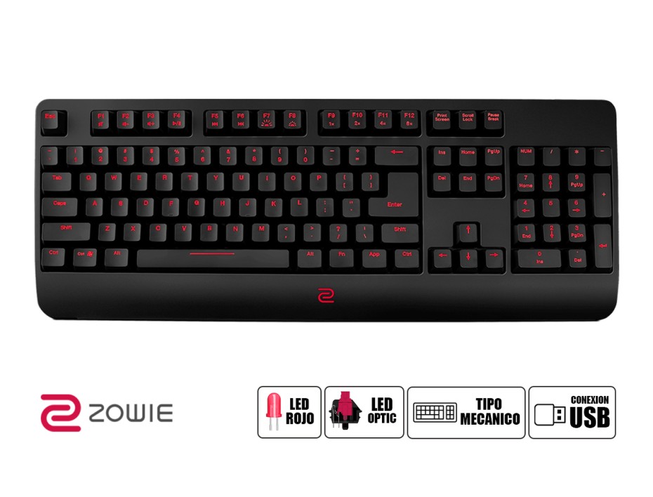 TECLADO ZOWIE GAMER CELERITAS II, CON ILUMINACION RGB LED, SWITCH OPTICO LED - ROJO (9H.N0EAB-A2L)