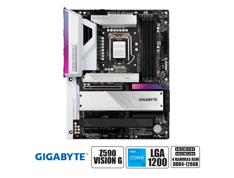 PLACA MADRE GIGABYTE Z590 VISION G, PARAPROCESADORES INTEL LGA 1200, 4 RANURAS DE MEMORIA DDR4 HASTA 128GB BUSS 3200 MHZ,10MA 11VA GEN (Z590 VISION G)