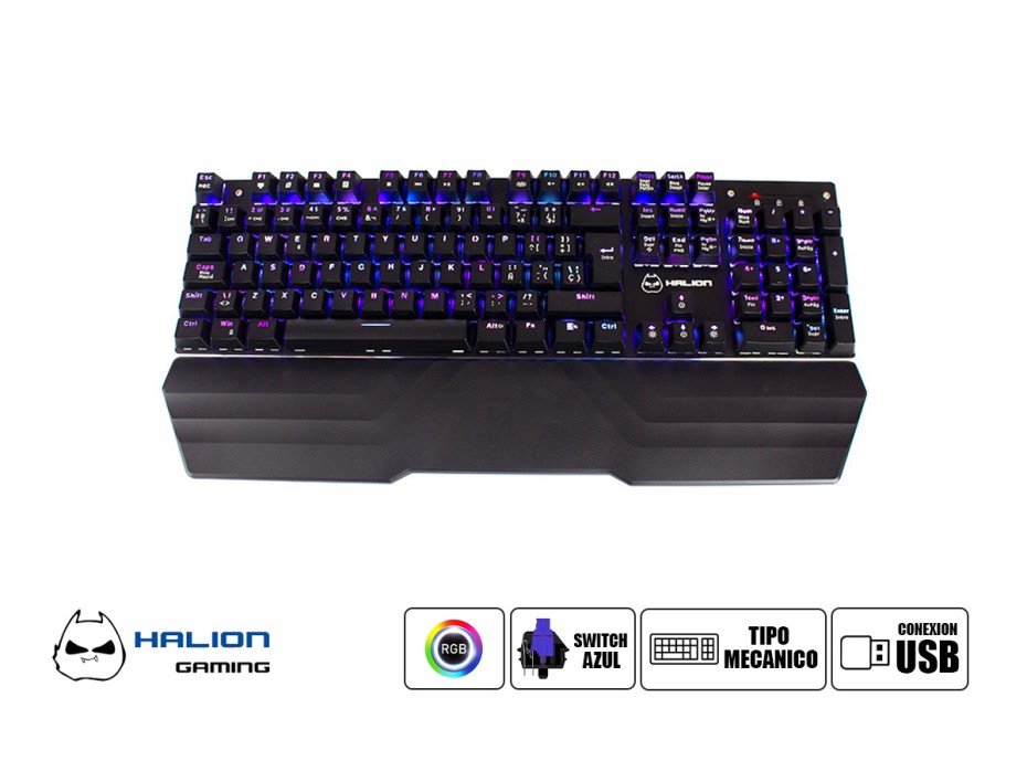 TECLADO HALION GAMER MECANICO SPECTREC KG 927, CONEXION USB, SWITCH AZUL C/LUZ RGB (HA-KG 927)