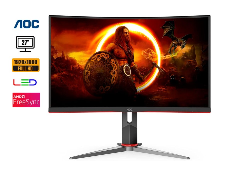 MONITOR AOC 27 PULGADAS, C27G2Z, GAMING CURVO LED, PUERTO VGA HDMI DISPLAYPORT, 0.5MS, 240HZ (685417131983)