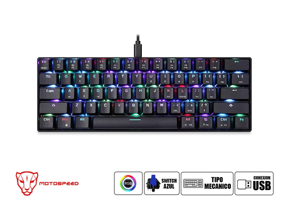 TECLADO MOTOSPEED GAMER MECANICO CK61, ILUMINACIÓN RGB LED POR TECLA, SWITCH AZUL (CK61)