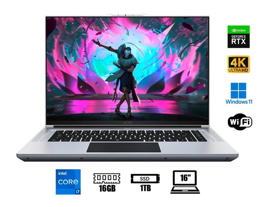 Laptop Gigabyte Core I7-12700h Aero 16 Xe5 73la Gaming (73la934hp) 16" Uhd+, Ram 16gb (8x2), Ssd 1tb, Nvidia Rtx 3070ti 8gb, Win11 Pro, Es., 12ge