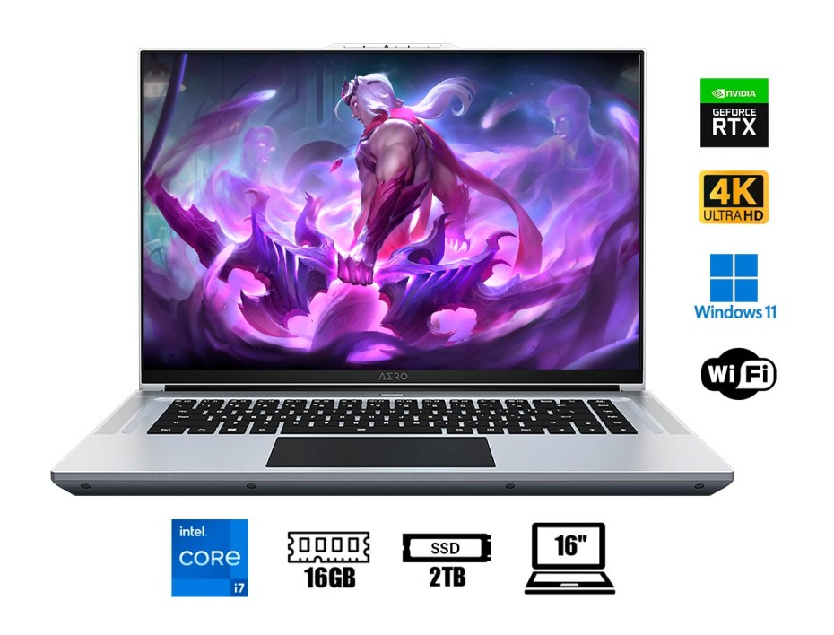 Laptop Gigabyte Core I7-12700h Aero 16 Xe5-adl Gaming (73la938hp) 16" Uhd+, Ram 16gb, Ssd 2tb, Nvidia Rtx 3070ti 8gb, Win11, Es., 12gen.