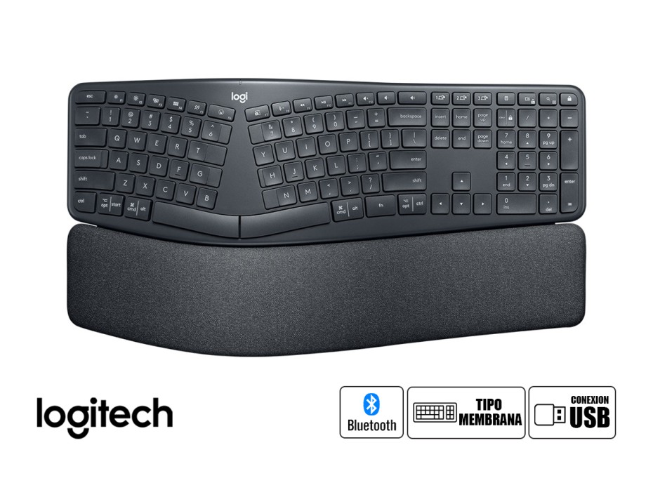TECLADO LOGITECH INALAMBRICO ERGO K860, DE FORMA CURVEADA Y PARTIDO ERGONOMICO, REPOSA MUÑECA ALCOLCHADO, COLOR NEGRO MATE (920-009845)