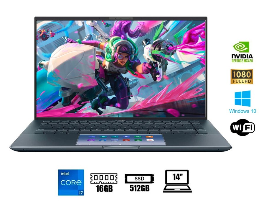 LAPTOP ASUS CORE I7 ZENBOOK UX435EG AI147T, PANTALLA 14 TOUCH HD, RAM 16GB, DISCO SSD 512GB, VIDEO MX450 2GB NVIDIA, WINDOWS 10 (90NB0SI2-M03700)