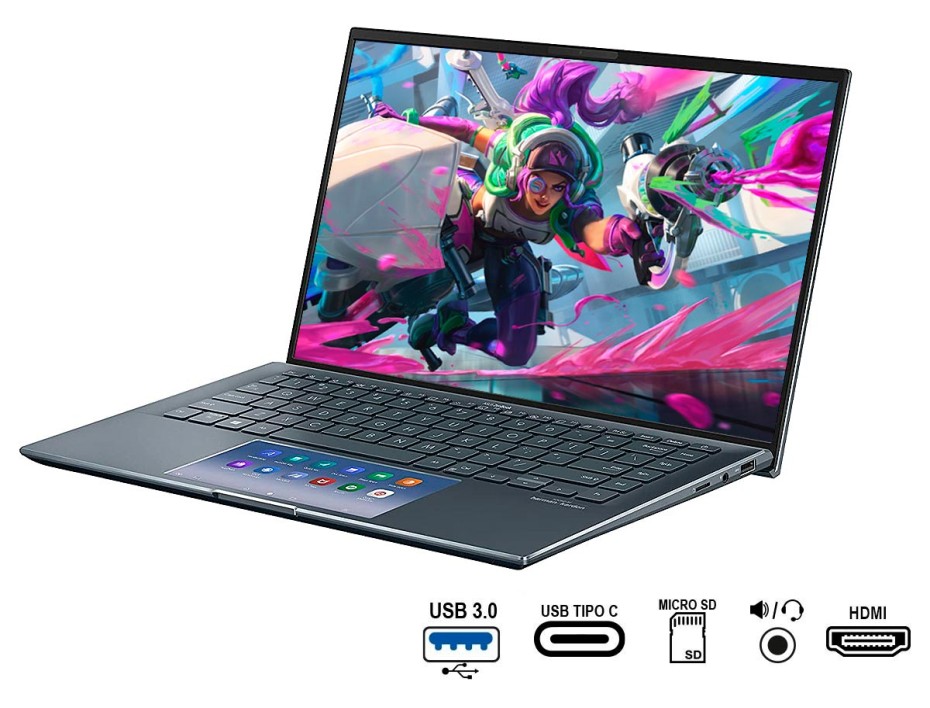 LAPTOP ASUS CORE I7 ZENBOOK UX435EG AI147T, PANTALLA 14 TOUCH HD, RAM 16GB, DISCO SSD 512GB, VIDEO MX450 2GB NVIDIA, WINDOWS 10 (90NB0SI2-M03700)