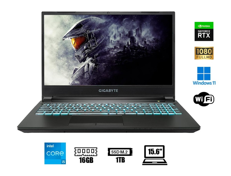 LAPTOP GIGABYTE CORE I5 12500H, GAMING, PANTALLA 15.6 FHD IPS 144HZ, RAM 16GB, DISCO SSD M.2 500GB, VIDEO 3060 6GB NVIDIA, WIND11 (52LA213SD)
