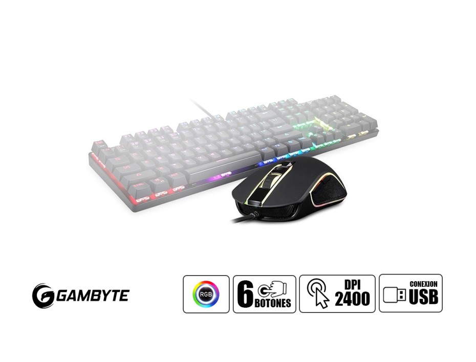 COMBO 2 EN UNO GAMBYTE REXAR G, TECLADO MECANICO GAMING SWITCH RED CON RETROILUMINACION RGB, MOUSE SENSOR HASTA 2400 DPI, BLACK (GI-REXARG V2.0)