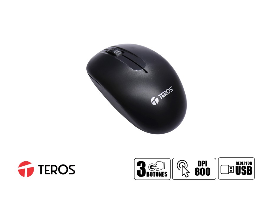 COMBO 2 EN UNO TEROS INALAMBRICO, TECLADO ESTANDAR, MOUSE 2 BOTONES SENSOR HASTA 1000 DPI, INTERFAZ USB, COLOR NEGRO (TE-4031N)