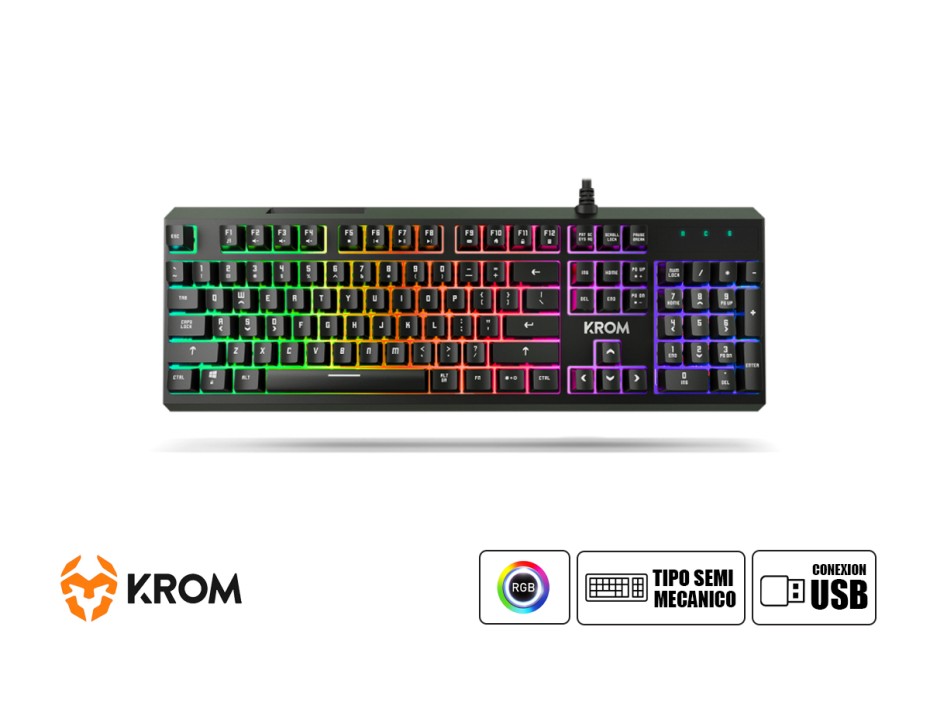 COMBO 2 EN UNO KROM KALEIDO, TECLADO SEMI-MECANICO ERGONOMICO CON ILUMINACION LED, MOUSE 6 BOTONES SENSOR HASTA 4000 DPI, INTERFAZ USB (NXKROMKALEIDO)