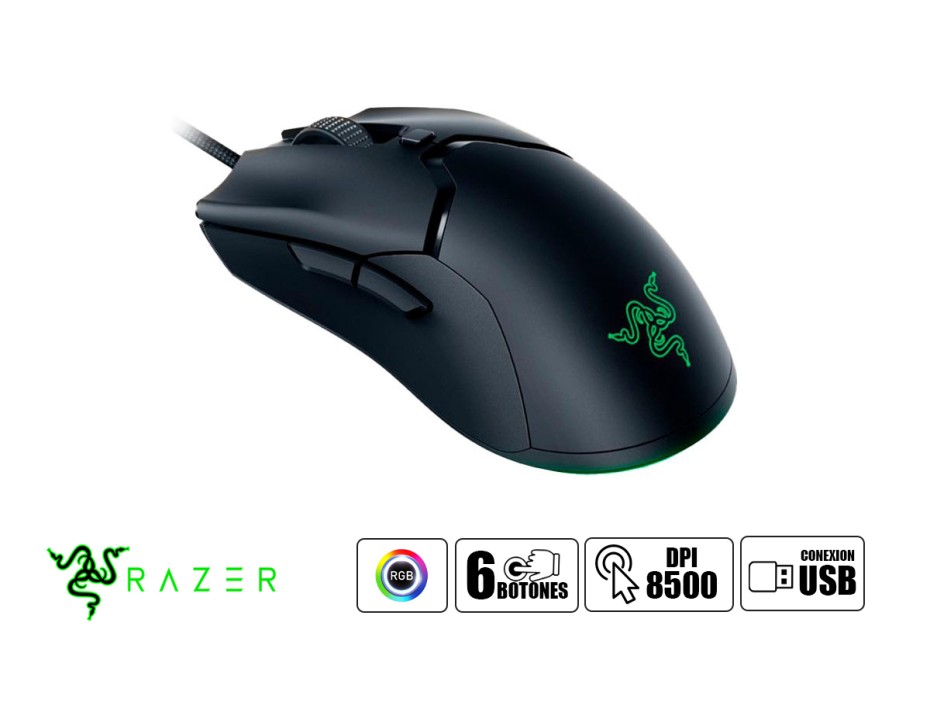 MOUSE GAMING RAZER VIPER MINI, SENSOR HASTA 8500 DPI, ILUMINACION RGB, CON 6 BOTONES, CONEXION USB, COLOR NEGRO (RZ01-03250100-R3U1)