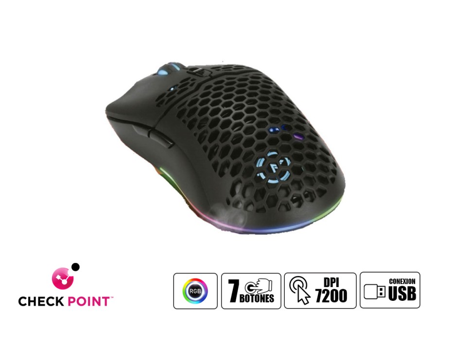 MOUSE CHECKPOINT MX100 GAMING, SENSOR HASTA 7,200 DPI, ILUMINACION RGB, CON 7 BOTONES, CONEXION USB, COLOR NEGRO (CP-MS-1001)